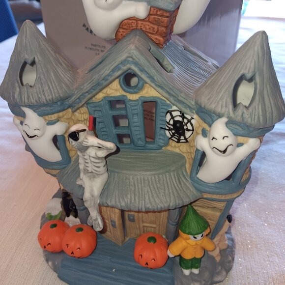 VTG PartyLite Halloween Ceramic Haunted Tealight House Candle Holder P7311 w Box - Picture 8 of 10